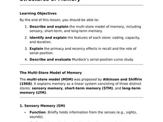 Structures of Memory - GCSE Psychology Lesson