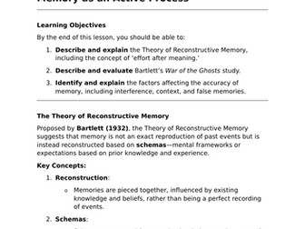 Memory as an Active Process - GCSE Psychology Lesson