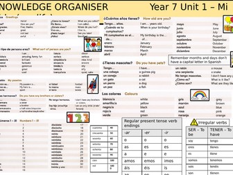 Viva 1 Spanish - Knowledge Organisers