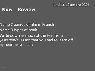 Quiz on cinema and reading - French