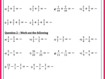 Adding and Subtracting fractions with like denominators