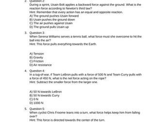 KS4 Forces sport, animal, music, units themed Quiz (10 questions) 5 rounds