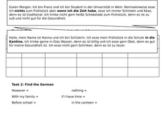 Year 7 German Breakfast Reading Comprehension