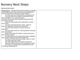 Next Steps EYFS _ Construction Area/Fine Motor