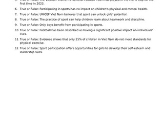 Unicef - Rights for Girls reading comprehension