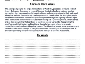 The Aboriginal People Paraphrasing Worksheet