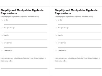 GCSE MATH Simplify and Manipulate Algebraic Expressions