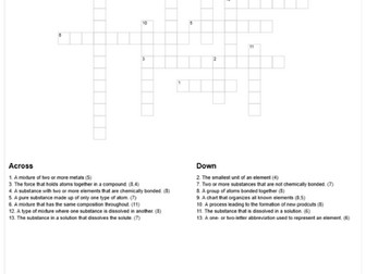 Atoms and elements crossword bundle (KS3)