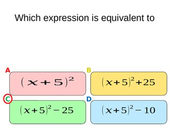 Quiz on Completing the Square