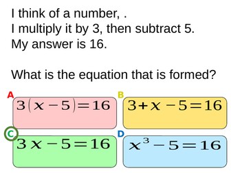 Quiz on forming and solving equations