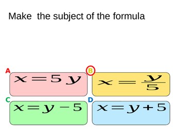 Quiz on changing the subject of a formula (harder questions involved)