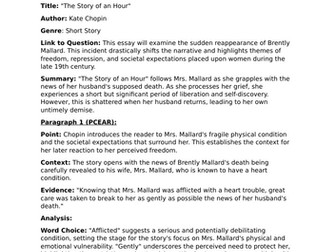 Higher Critical Essay Plan: 'Story of An Hour' by Kate Chopin