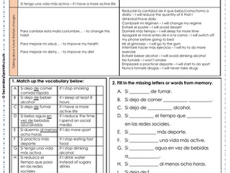 AQA GCSE Spanish: healthy lifestyle worksheets bundle