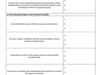 Teacher Standards Evidence Template