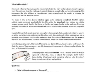 Film Music Cover Worksheet (Comprehension)
