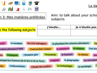 Module 3 Unit 1 Quelle est ta matière préférée? Edexcel GCSE French 2024