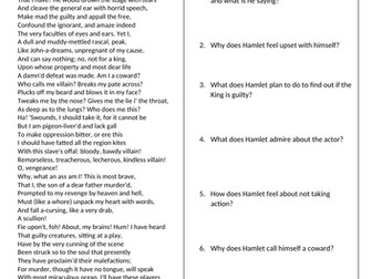 Hamlet's soliloquy Act 2, Scene 2 worksheet