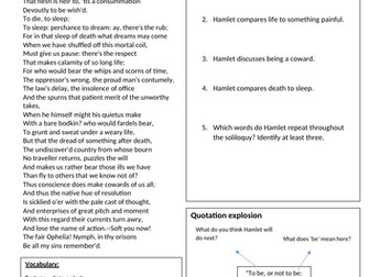 Hamlet's soliloquy Act 3, Scene 1 worksheet