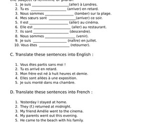 Worksheet- the perfect tense with etre verbs