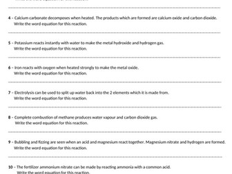 Word Equations Practice Questions (with answers)