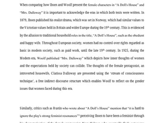 AQA A Level English Literature A NEA Coursework Exemplar - A Doll's House and Mrs. Dalloway