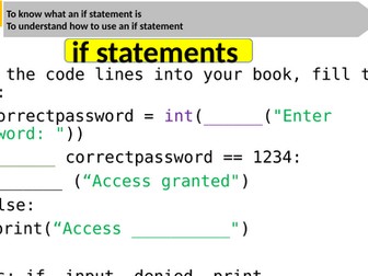 KS3: if statements in Python -  Presentation and Worksheet