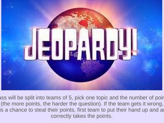 Science Jeopardy Style Game- Year 7 KS3