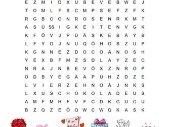 Valentines Day German Word Search with images