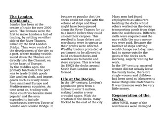 London Docklands Factfile Scheme of Work