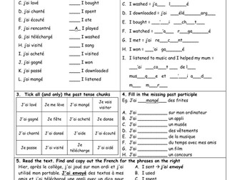 Past tense/passé composé (regular verbs) revision & cover worksheet
