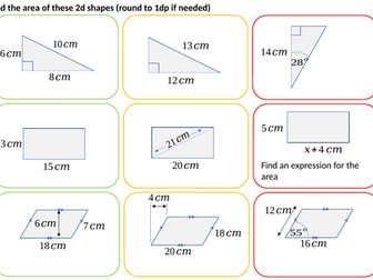 Area of 2D shapes increasing challenge