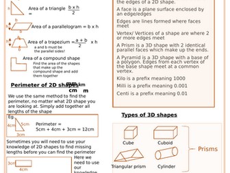 Area and Perimeter Knowledge Organiser