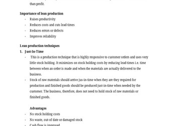 IGCSE Business - Lean Production