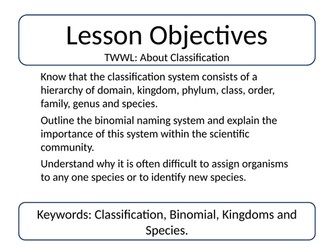 Classification and Binomial naming A level