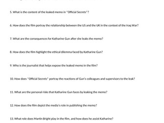 Official Secrets Movie - viewing quiz and glossary