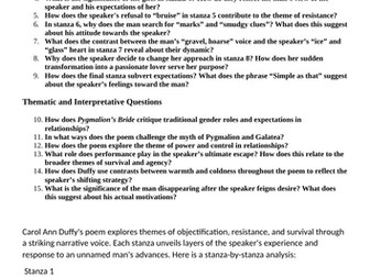 Analysis of Duffy's Pygmalion's Bride