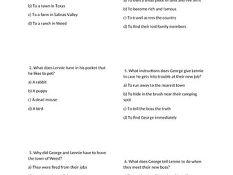 Of Mice and Men, chapter 1 multiple choice with answers and explanation