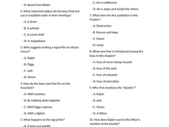 Lord of the Flies Chapter multiple choice with answers.