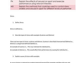 CTEC Sport Unit 19 Sport and Exercise Psychology Task sheets for each LO.