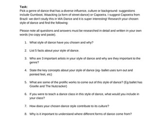 KS3 Dance- Diverse artists research lesson