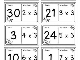 3 sets of 3 times table loop cards KS1 KS2