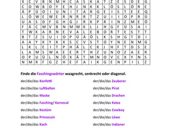 Fasching/Karneval Wordsearch (one page)