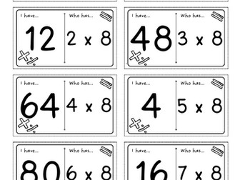 3 sets of 8 times table loop cards for KS1 and KS2