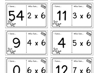 3 sets of 6 times table loop cards for KS2