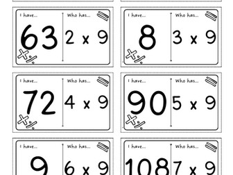 3 sets of 9 times table loop cards for KS2