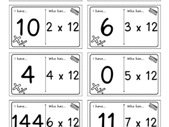 3 sets of 12 times table loop cards for KS2