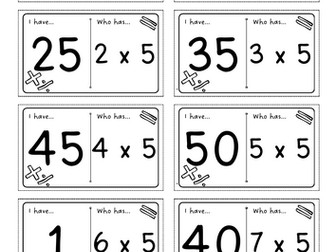 3 sets of 5 times table loop cards for KS1 and KS2