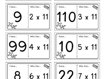 3 sets of 11 times table loop cards for KS2