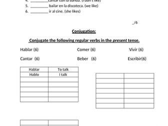 Spanish present tense worksheet