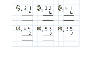 Multiply 2 digit by 1 digit with exchange - short multiplication - LA-WTS